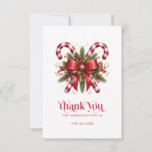 Candy Cane Red Bowtie Christmas Bouquet Thank You Card