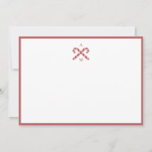 Candy Cane Red Custom Initial Note Card