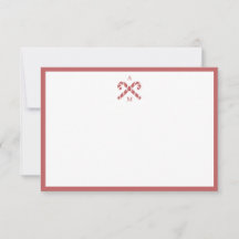 Candy Cane Red Custom Initial Note Card