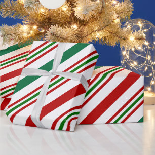 Candy Cane Red, Green and White Stripes  Wrapping Paper