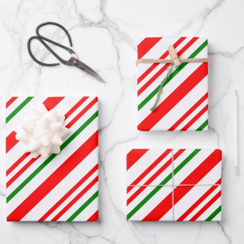 Candy Cane Red Green White Christmas Pattern Wrapping Paper Sheets