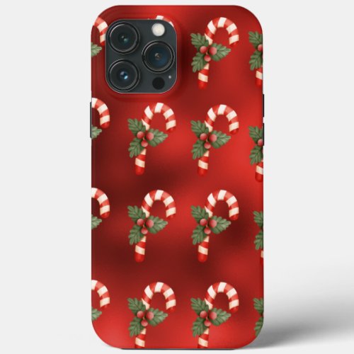 Candy Cane Red Metallic Holiday Cute iPhone 13 Pro Max Case