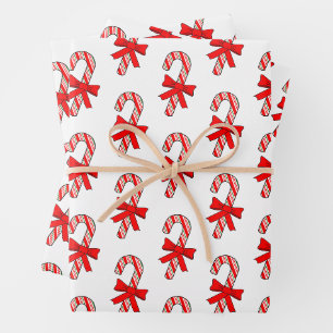 Candy Cane Red Ribbons Drawings Christmas Wrapping Paper Sheets
