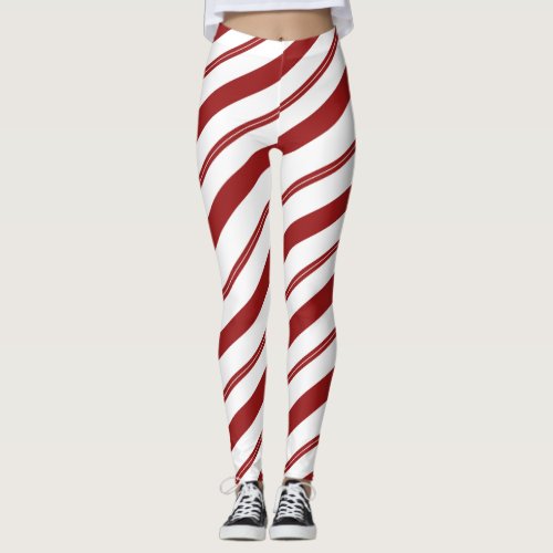 Candy Cane Red Striped Christmas Peppermint Leggings