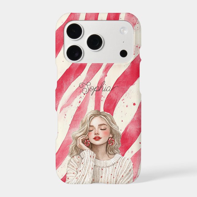 Candy Cane Red Stripes Blond Girl Case-Mate iPhone Case (Back)