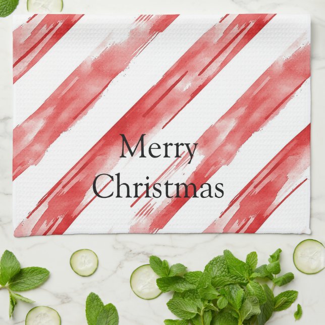 Candy Cane Red Stripes Christmas Kitchen Towel (Folded)