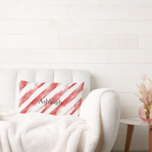 Candy Cane Red Stripes Christmas Lumbar Pillow