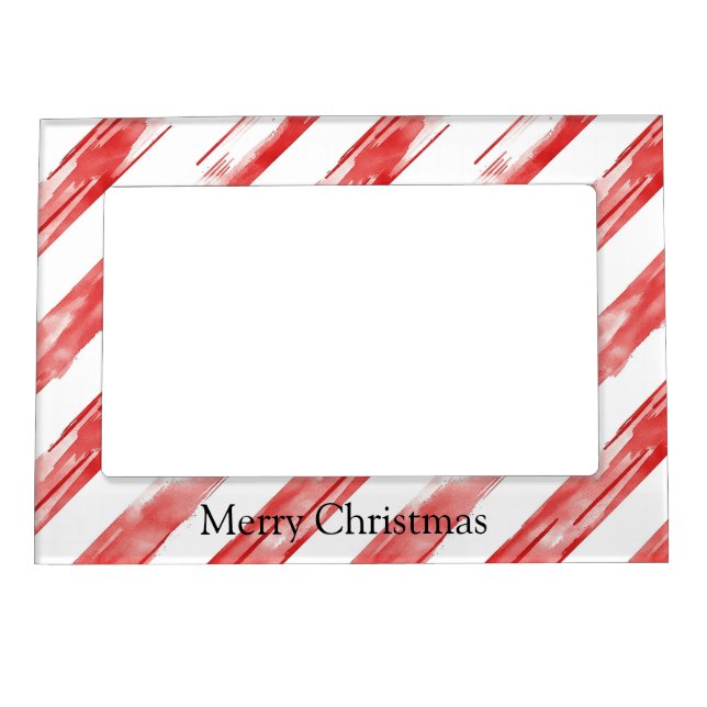 Candy Cane Red Stripes Christmas Magnetic Frame (Front)
