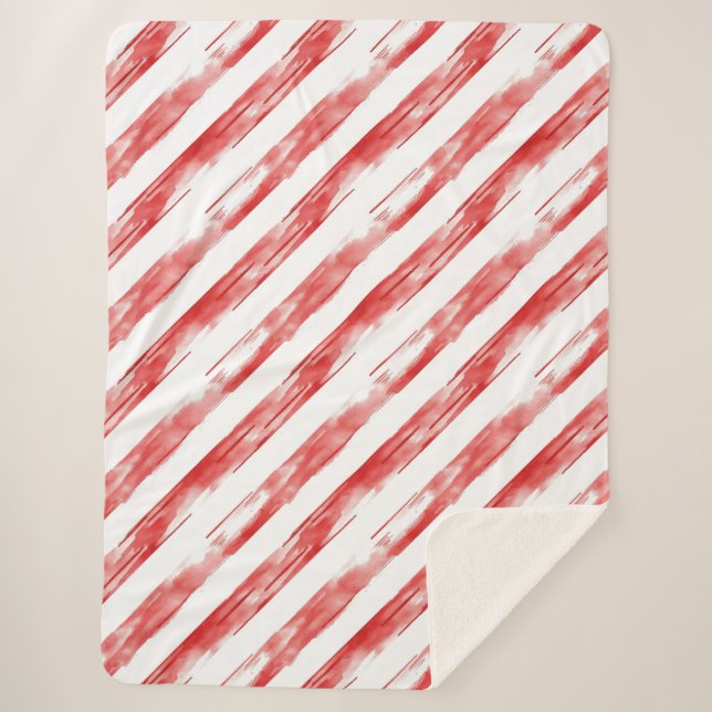 Candy Cane Red Stripes Christmas Sherpa Blanket (Front)
