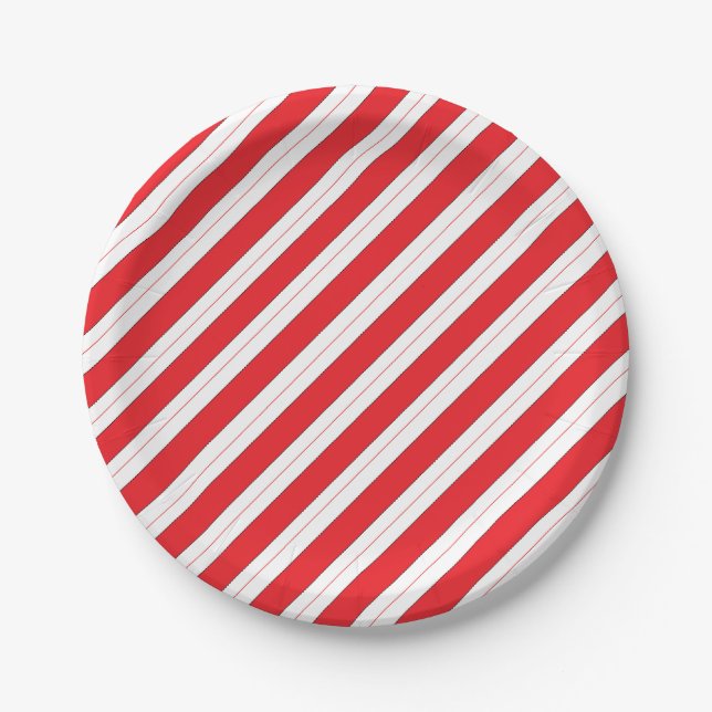 Candy Cane Red Stripes Paper Plates (Front)