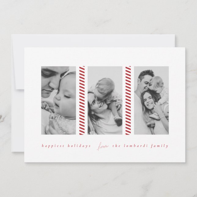 Candy Cane Red Three Photo Holiday Card (Front)