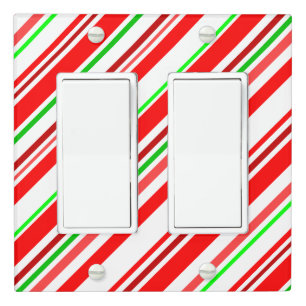 Candy Cane Red White Green Festive Stripes Light Switch Cover