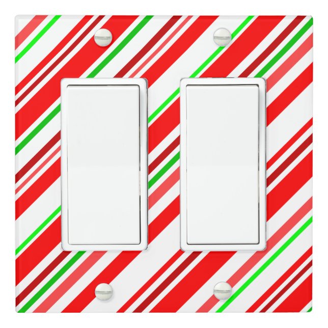 Candy Cane Red White Green Festive Stripes Light Switch Cover (In Situ)