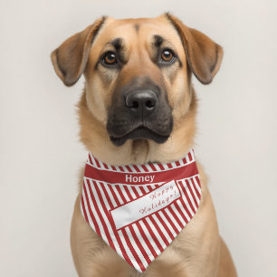 CANDY CANE RED WHITE HAPPY HOLIDAYS XMAS PET NAME BANDANA COLLAR