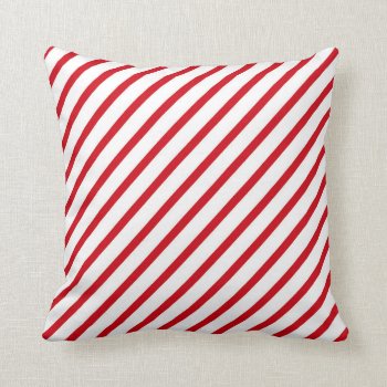 Candy Cane Red & White Stripe Pillow by ChristmasBellsRing at Zazzle