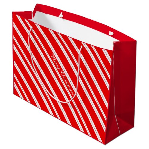 Candy Cane Red White Stripes Merry Christmas Large Gift Bag