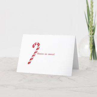 Candy cane red white stripes on pink watercolor thank you card