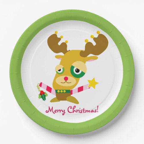 Candy Cane Reindeer Christmas Cartoon Paper Plates