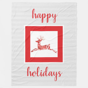 Candy Cane Reindeer, Festive Holiday Fleece Blanket