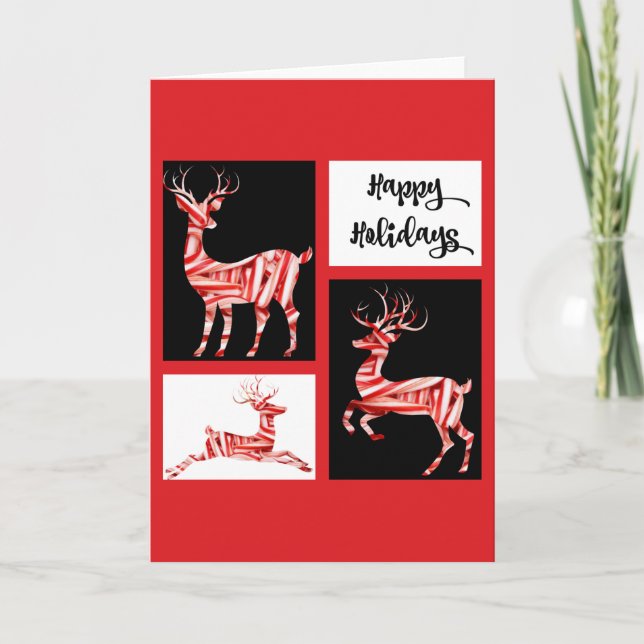 Candy Cane Reindeer, Holiday Greeting Card (Front)