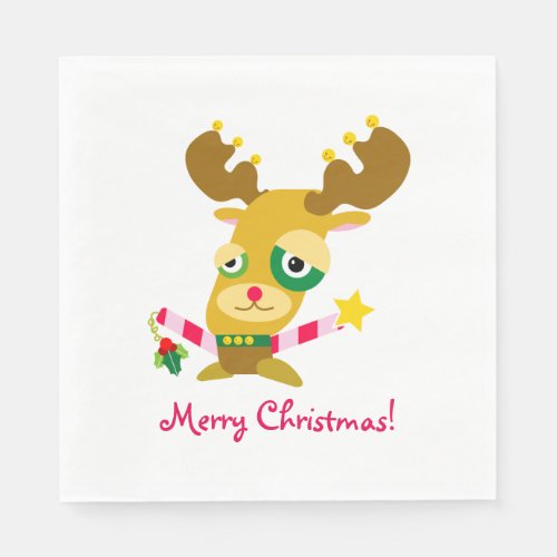 Candy Cane Reindeer Kawaii Cartoon Napkins