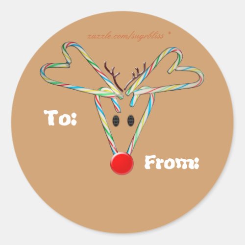 Candy Cane Reindeer Sticker Tag