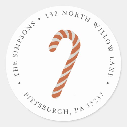 Candy Cane Return Address Classic Round Sticker