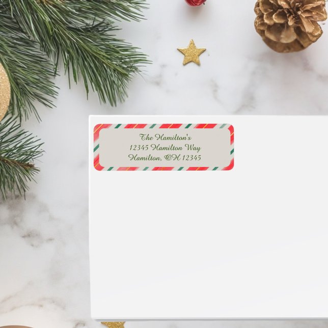 Candy Cane Return Address Label (Red, green and gold Christmas Return Address Label )