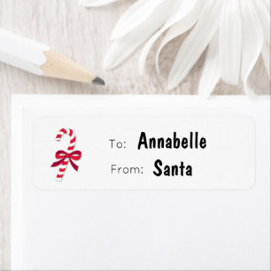 Candy Cane Ribbon Classic Illustration Santa Gift Label
