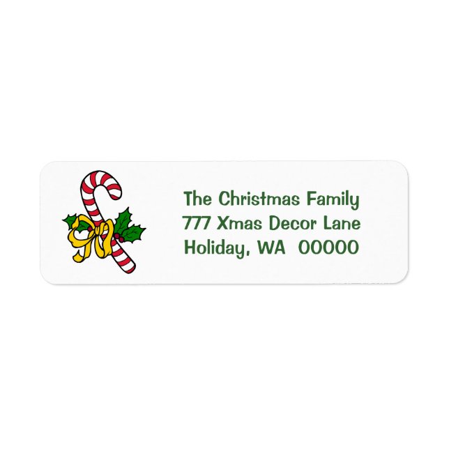 Candy Cane Ribbon Holiday Xmas Christmas Address Label (Front)