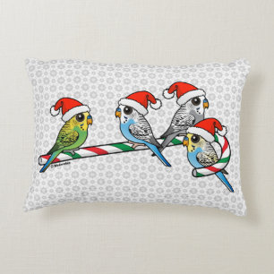 Candy Cane Santa Budgies Accent Pillow