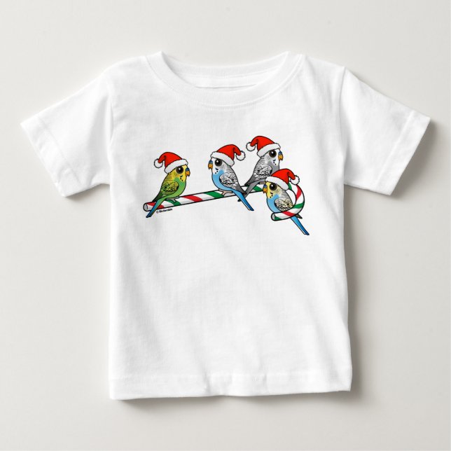 Candy Cane Santa Budgies Baby T-Shirt (Front)