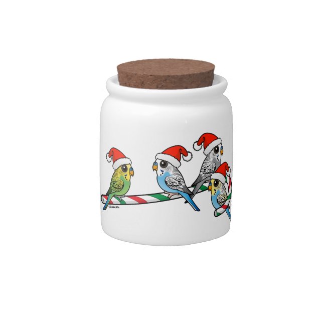 Candy Cane Santa Budgies Candy Jar (Front)