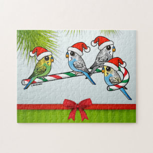Candy Cane Santa Budgies Jigsaw Puzzle