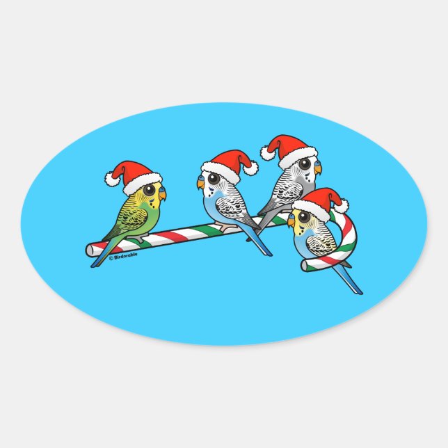 Candy Cane Santa Budgies Oval Sticker (Front)