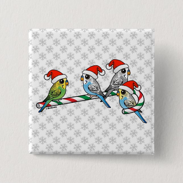 Candy Cane Santa Budgies Pinback Button (Front)