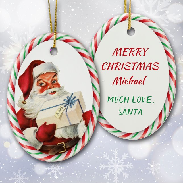 Candy Cane Santa Claus Personal Ceramic Ornament (Creator Uploaded)