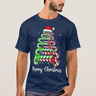 Candy Cane Santa Hat Funny Xmas Tree Merry Christm T-Shirt