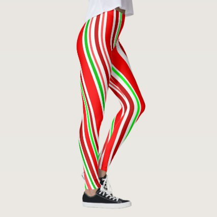 Candy Cane Slimming Spiral Stripes Red White Green Leggings