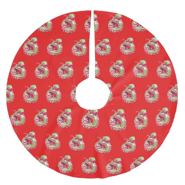 CANDY CANE SNAKE on RED tree skirt (Front)