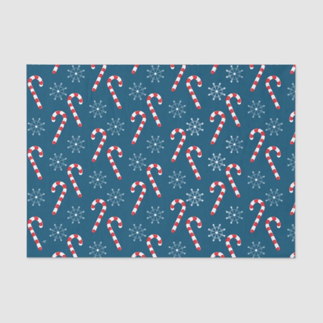 Candy Cane Snowflake Pattern Blue Tissue Paper (Front)