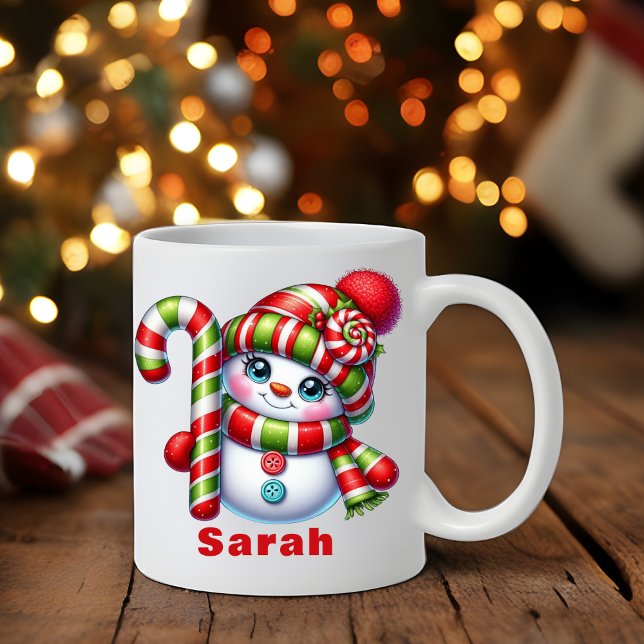 Candy Cane Snowman Christmas  Custom Name Coffee Mug (Candy Cane Snowman Christmas Custom Name Coffee Mug
)