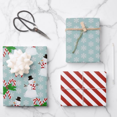 Candy Cane Snowman Wrapping Paper Sheets