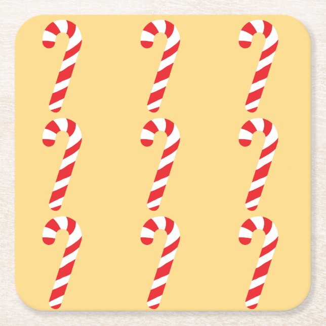 Candy Cane Square Paper Coaster (Front)