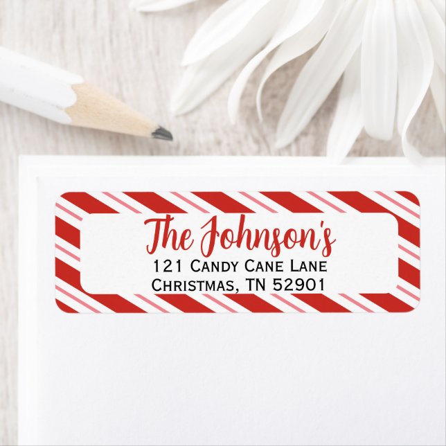 Candy Cane Stripe Christmas Return Address Label (Insitu)