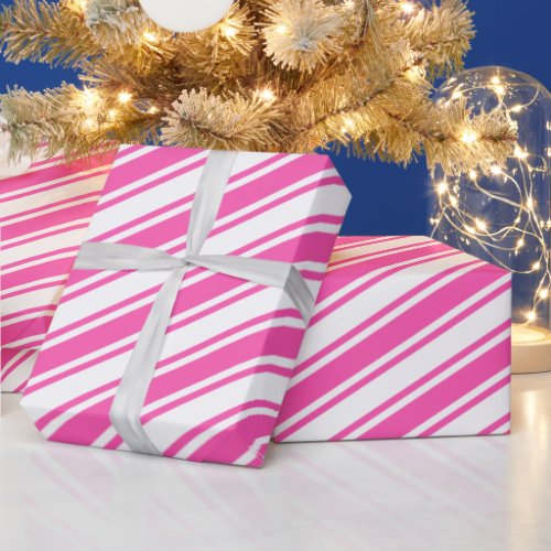 Candy Cane Stripe Colorful Pink Christmas Wrapping Paper
