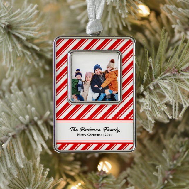 Candy Cane Stripe Custom Family Photo Christmas Ornament (Tree)