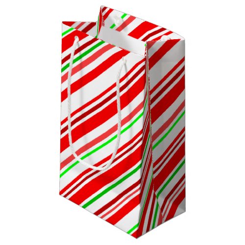 Candy Cane Stripe Festive Red Green White Cheerful Small Gift Bag