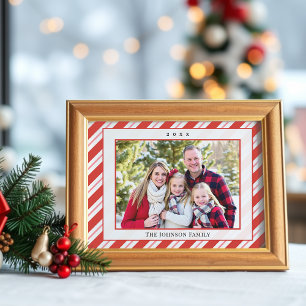 Candy Cane Stripe Frameable Family Photo Christmas Holiday Card