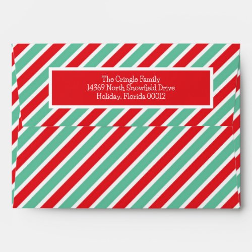Candy Cane Stripe Green  Red Christmas Holiday Envelope